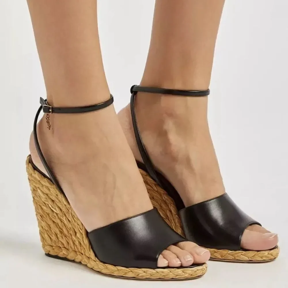 Saint Laurent Paloma 95 leather espadrille wedge sandals size 42 - Picture 2 of 16